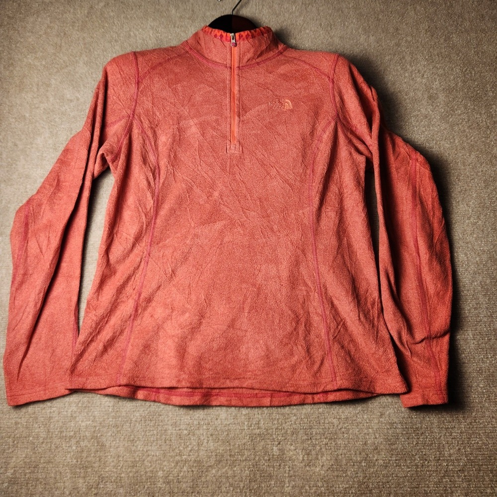 The North Face Womens Quarter Zip Fleece Pullover Orange Mock Neck Jacket L